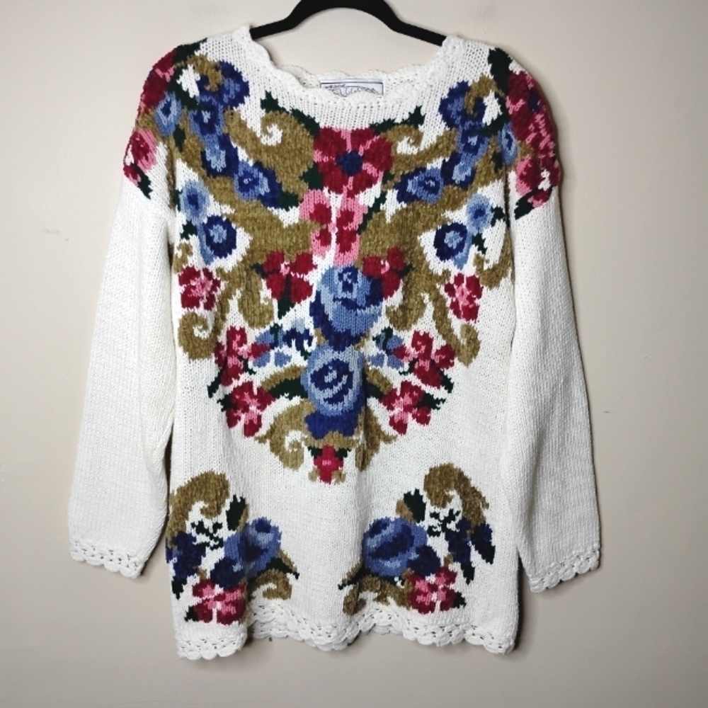 Vintage 90s Floral Sweater Size Large - Picture 2 of 8
